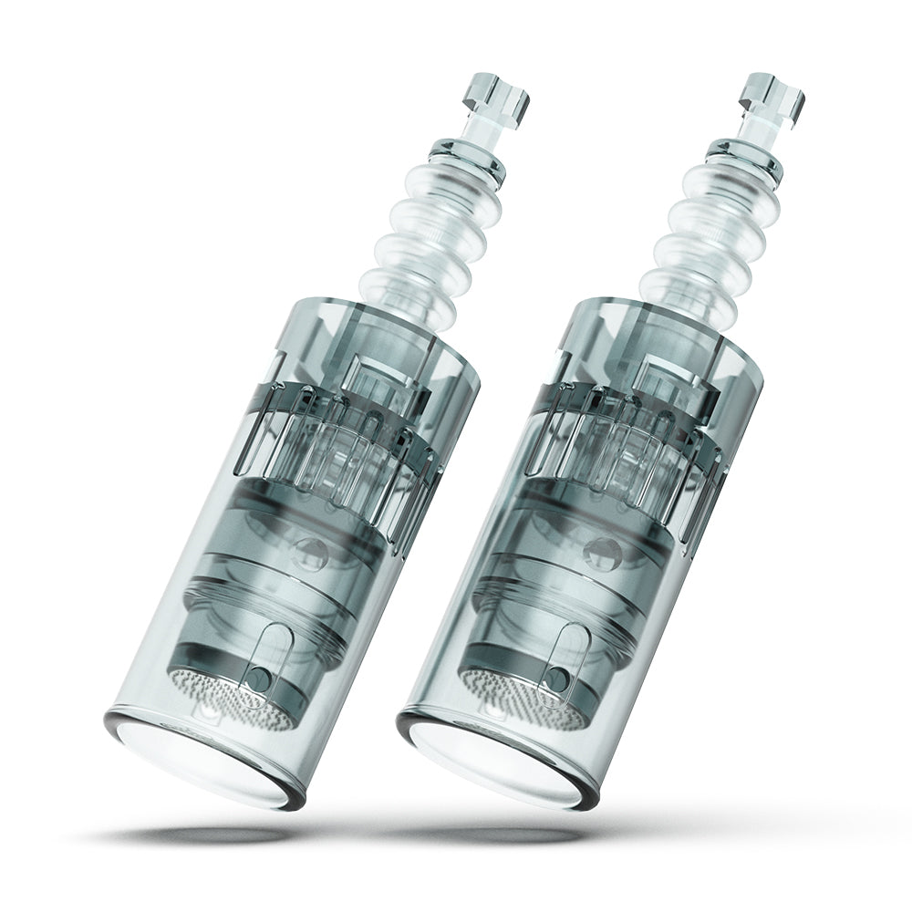 Two Dr. Pen M8 and M7s replacement cartridges showing the clear housings and spring assemblies