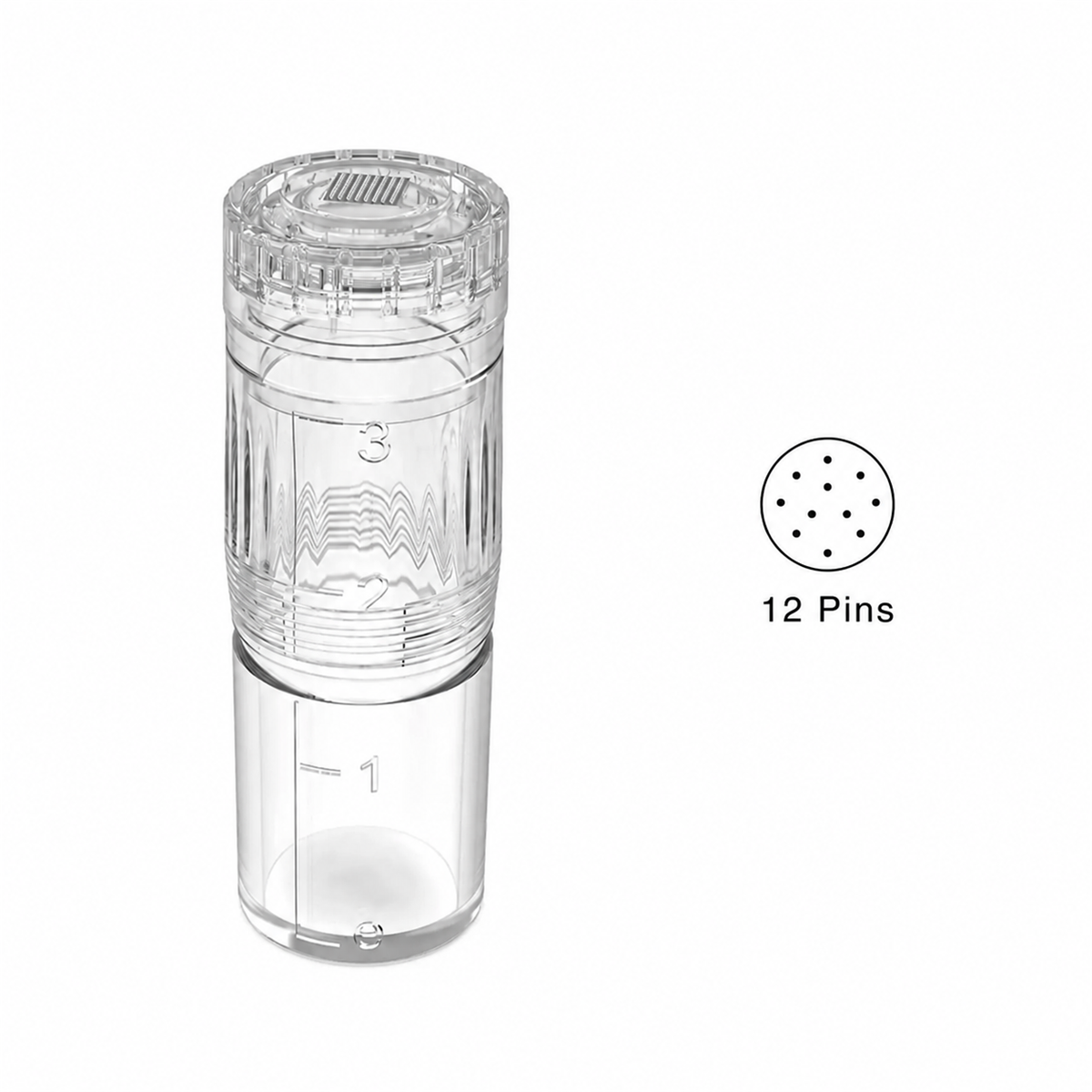 Hydra Pen H3 and H5 12-pin replacement cartridge with reservoir and tip-pattern diagram