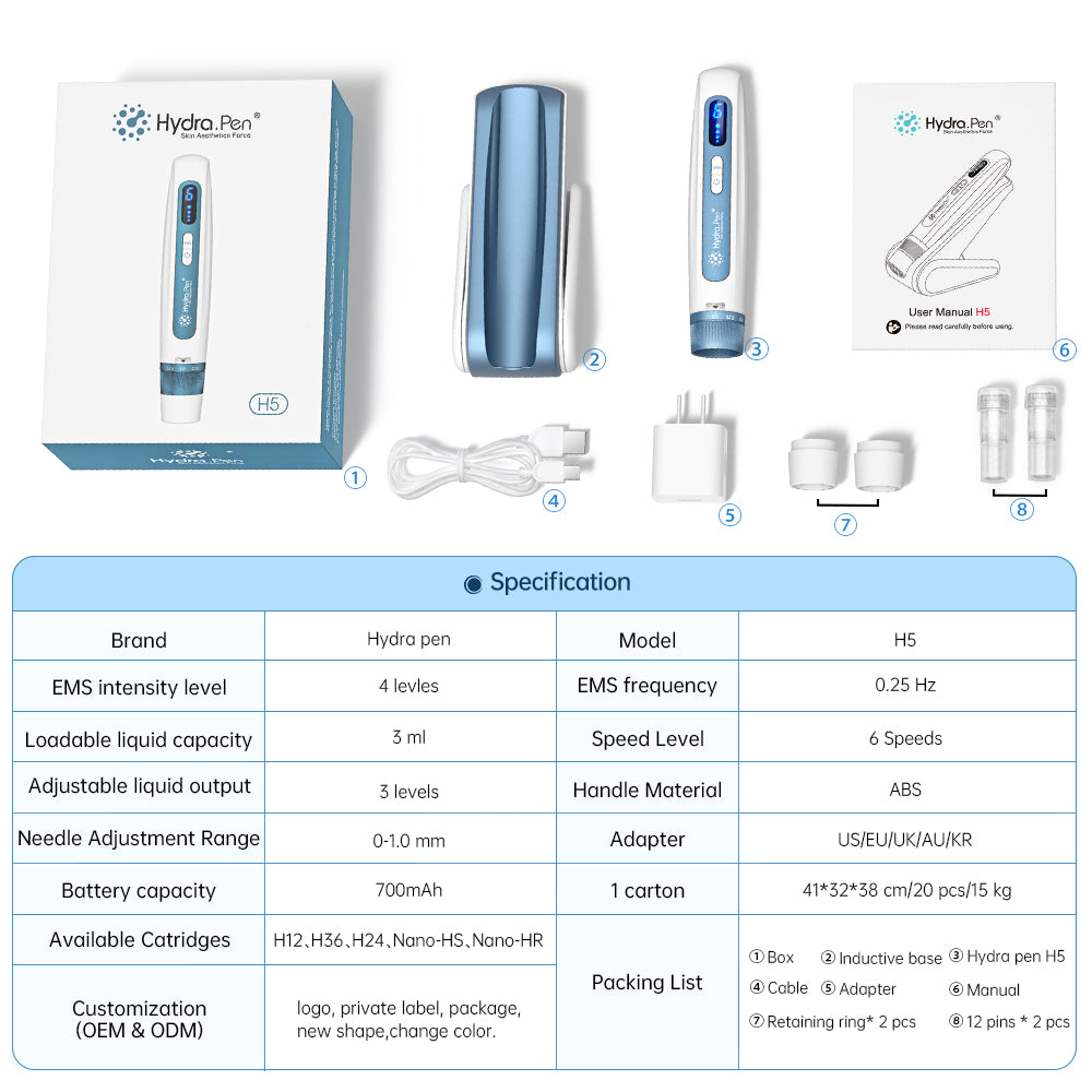 Hydra Pen H5 dimensions, specifications and standard accessory layout