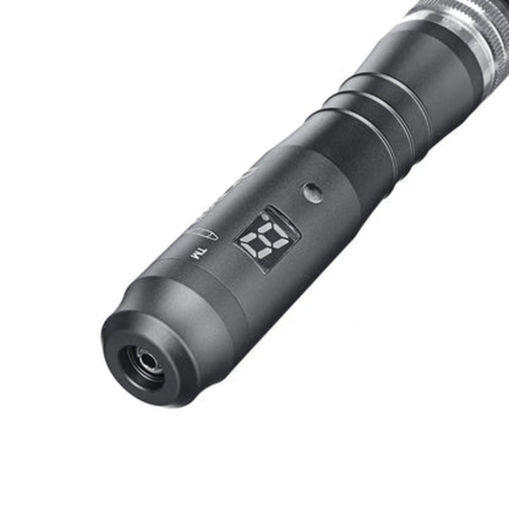 Close-up of the Dr. Pen M8 power button and digital display