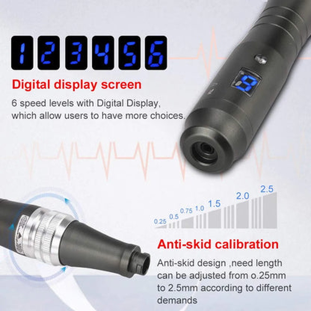 Dr. Pen M8 speed display and graduated needle-length adjustment dial