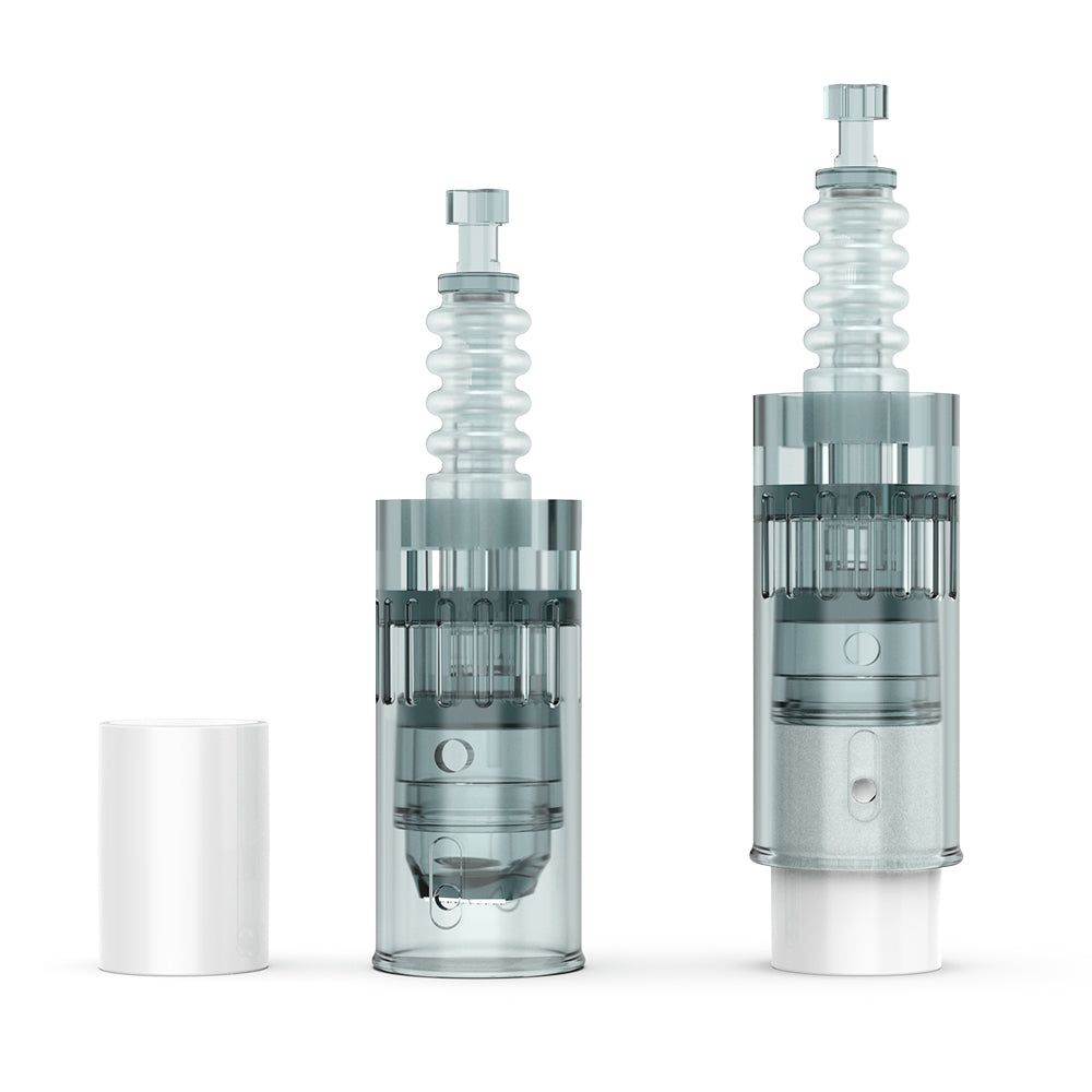 Dr. Pen M8 and M7s cartridges shown upright beside a separate protective cap